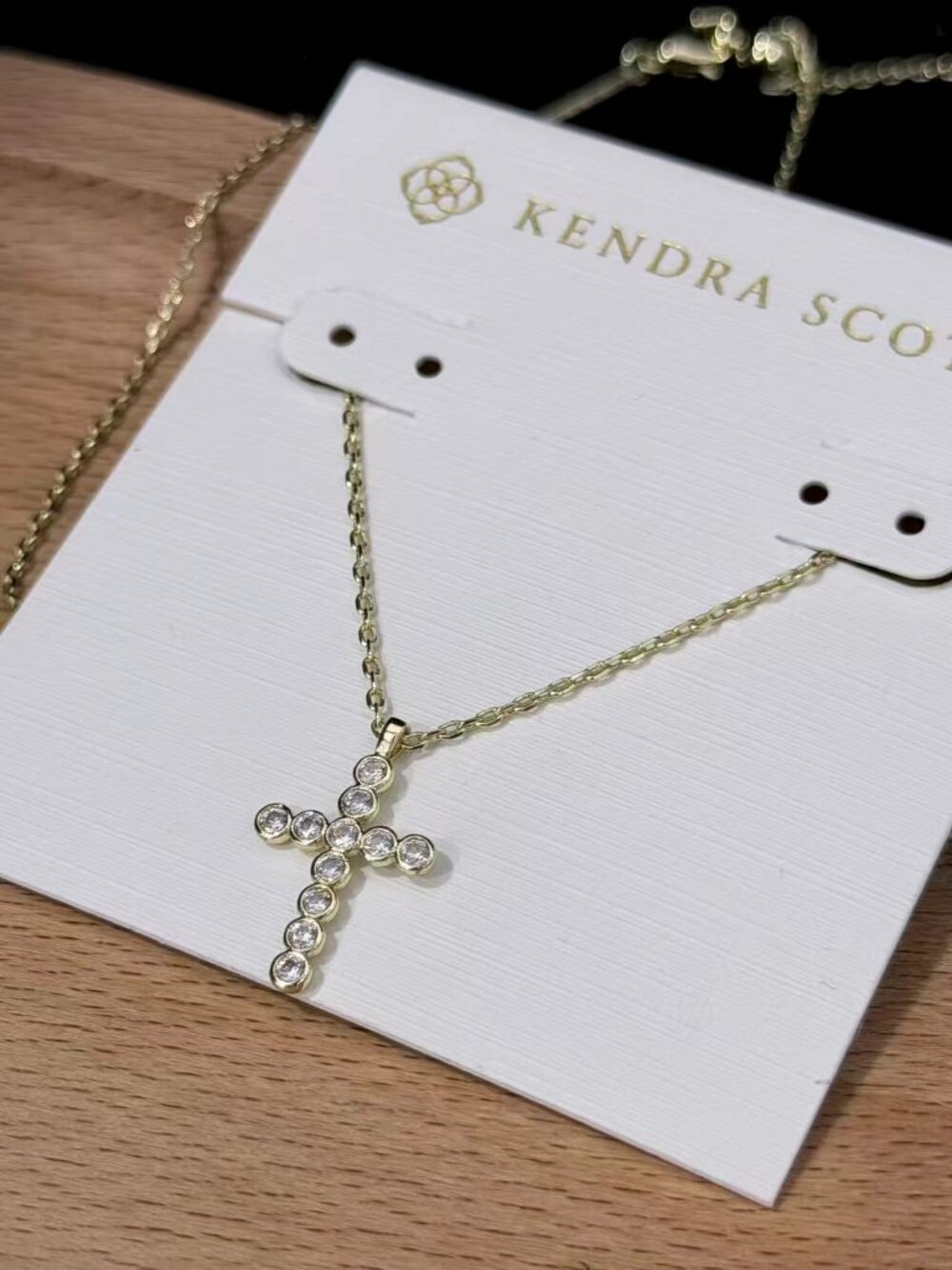 Kendra Scott Gold Cross Pendant Necklace - Clear Crystal